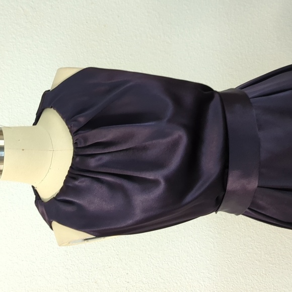Celine Saint Waist Tie Open Back A Line Satin Dress Dark Gray Purple 40/8 classy - Picture 3 of 12